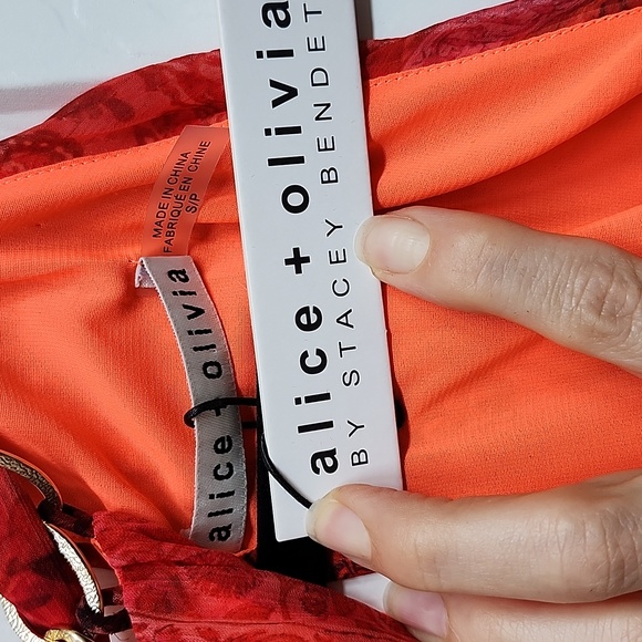 Alice + Olivia Red Orange Pleated Drapey Tank Top, Size S - Picture 6 of 10